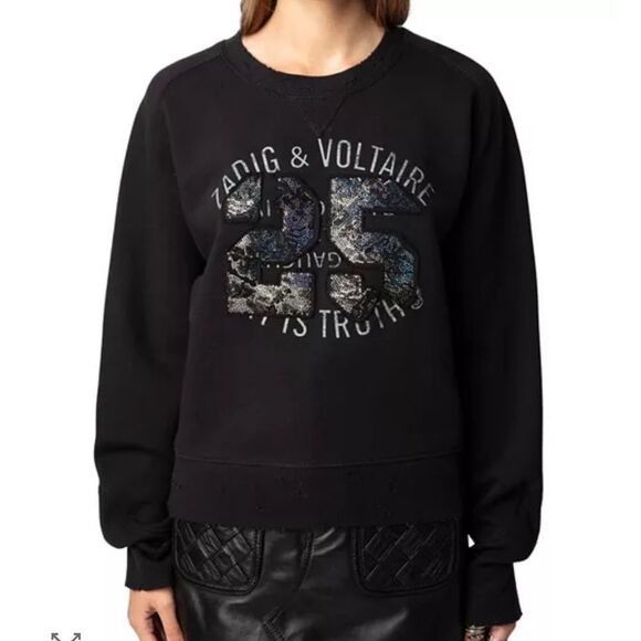 Zadig & Voltaire Black Sequin Graphic Sweatshirt - Picture 1 of 1